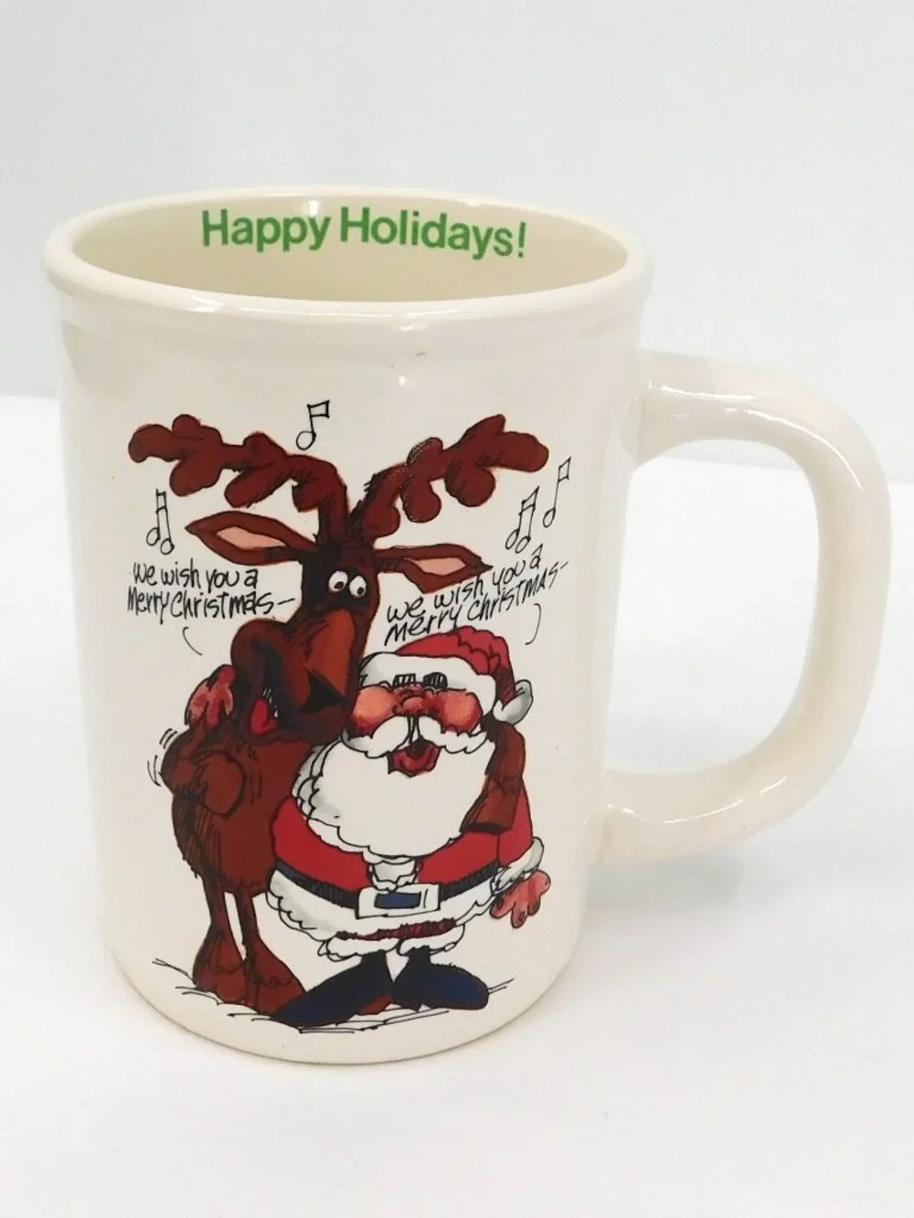 1978 Kersten Bros & Co. Vintage Santa & Reindeer Novelty Holiday Ceramic Mug